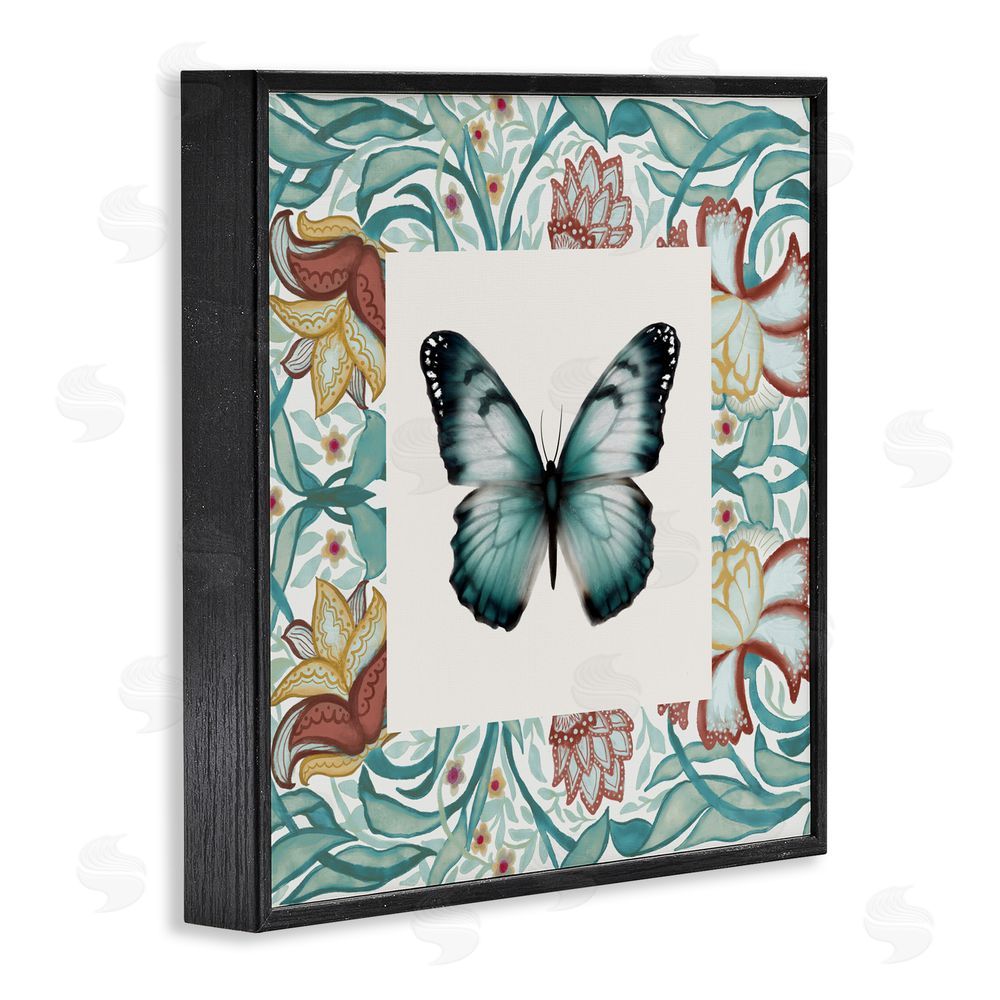 Sundance Graphics Blue Toned Baroque Butterfly Black Framed Giclee Wall Art Print