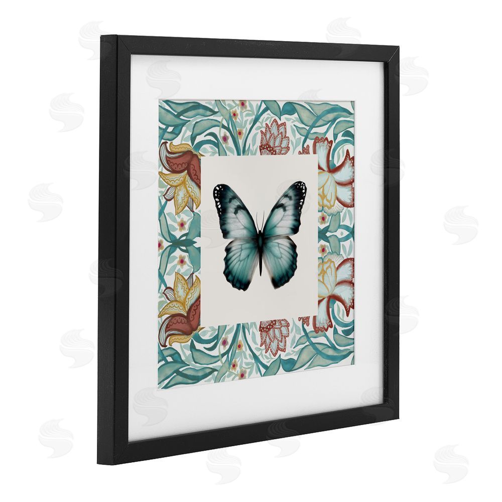 Sundance Graphics Blue Toned Baroque Butterfly Black Framed Print Under Glass Wall Art