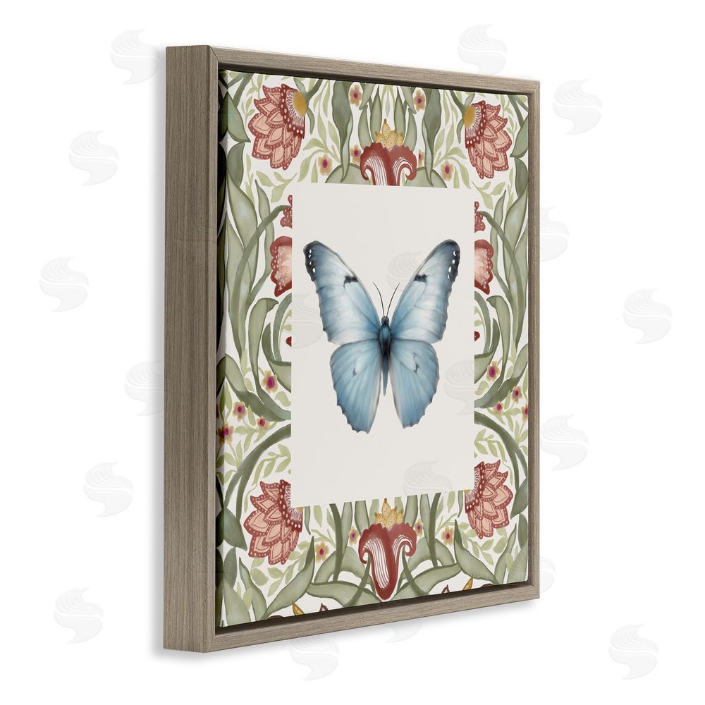Sundance Graphics Baroque Butterfly Vintage Flowers Brown Floating Frame Canvas Wall Art Print
