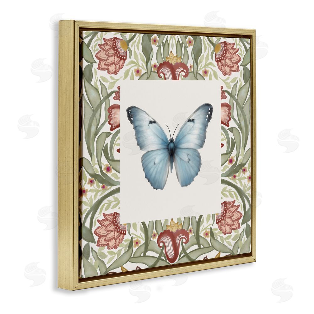 Sundance Graphics Baroque Butterfly Vintage Flowers Gold Floating Frame Canvas Wall Art Print