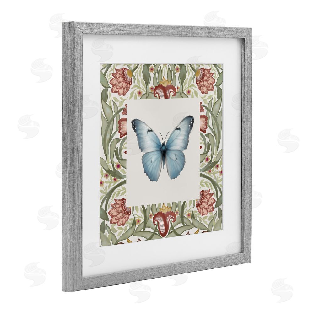 Sundance Graphics Baroque Butterfly Vintage Flowers Gray Framed Print Under Glass Wall Art