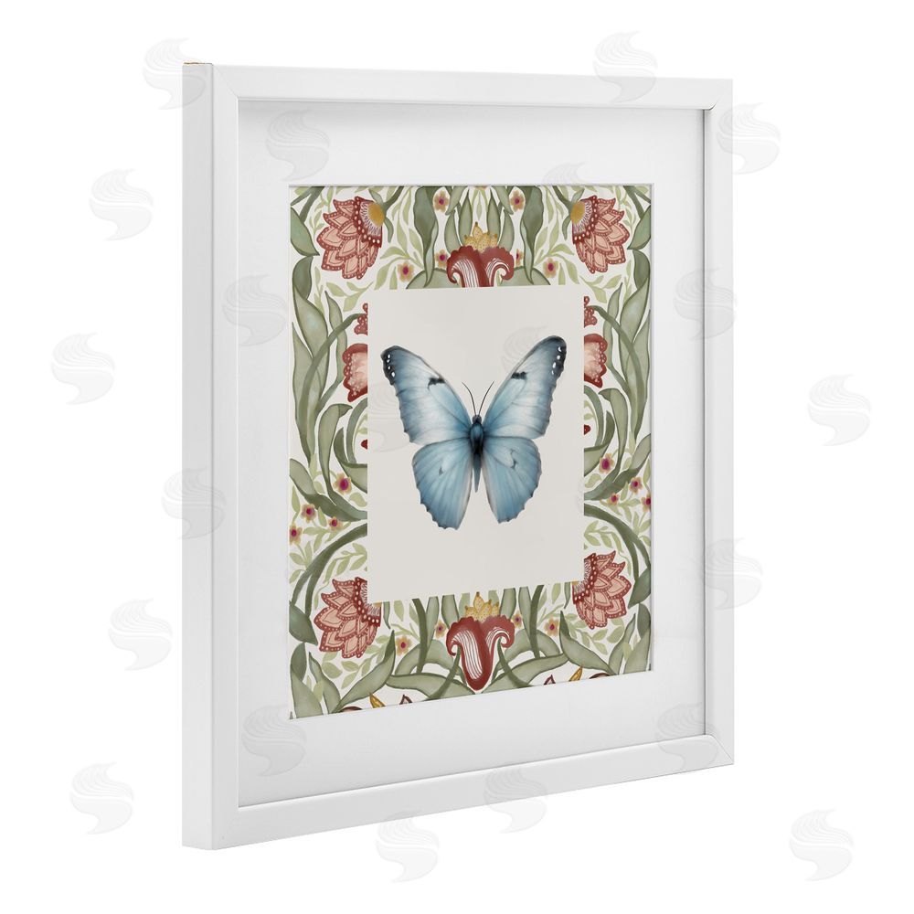 Sundance Graphics Baroque Butterfly Vintage Flowers White Framed Print Under Glass Wall Art