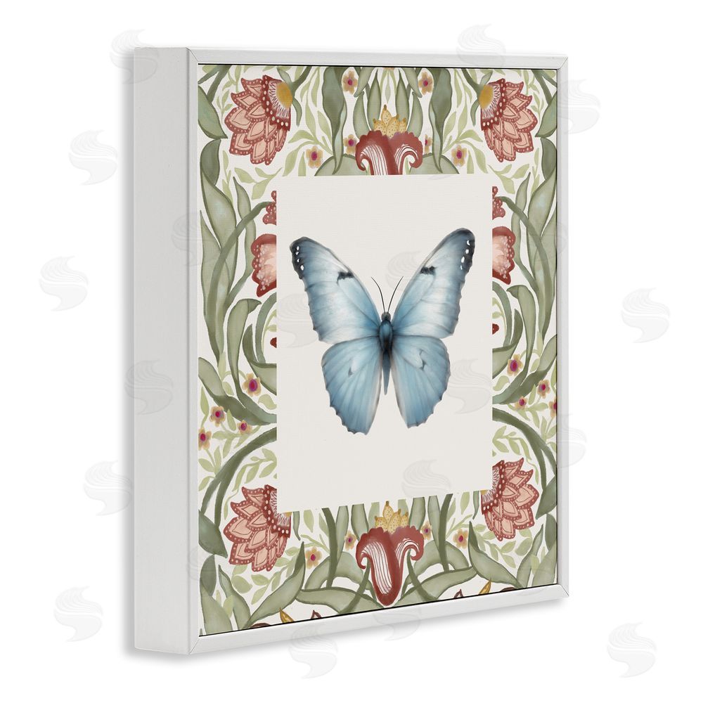 Sundance Graphics Baroque Butterfly Vintage Flowers White Framed Giclee Wall Art Print