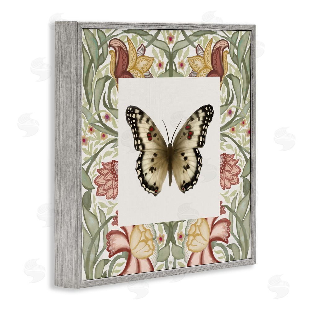 Elizabeth Medley Warm Toned Baroque Butterfly Gray Framed Giclee Wall Art Print