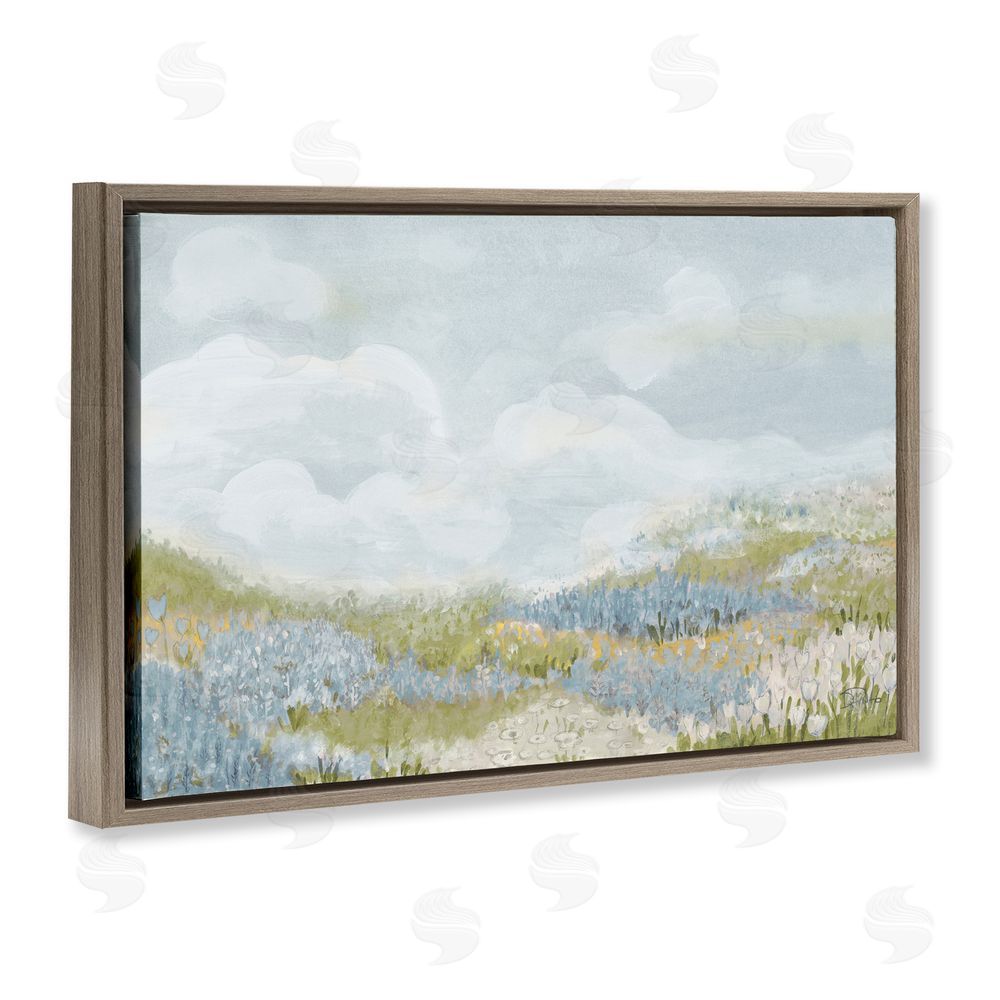 Sundance Graphics Blue Floral Meadow Brown Floating Frame Canvas Wall Art Print