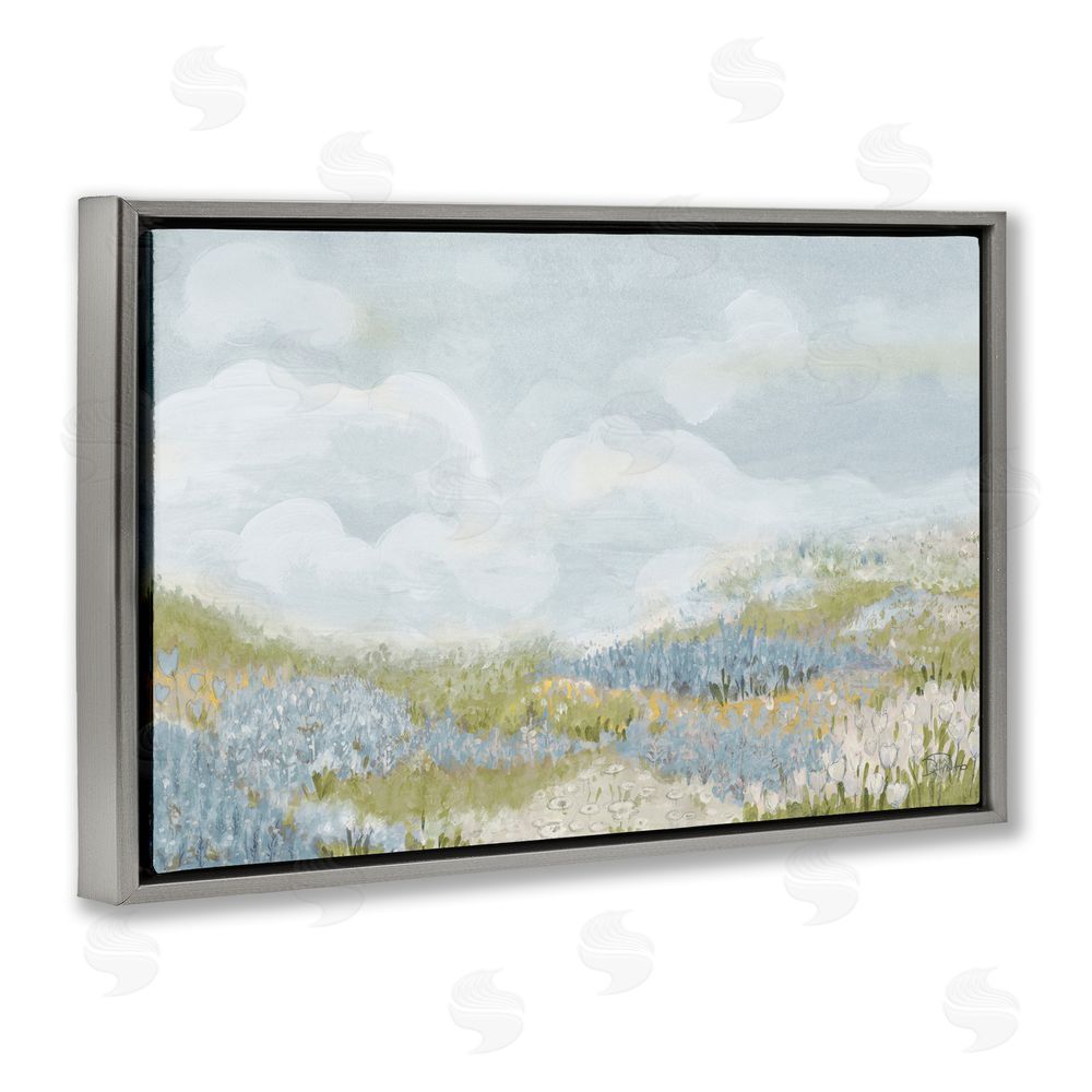 Sundance Graphics Blue Floral Meadow Gray Floating Frame Canvas Wall Art Print