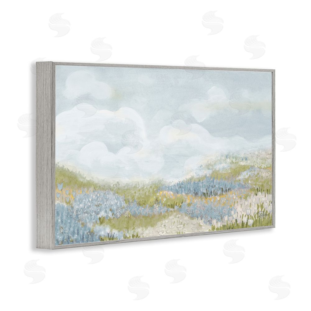 Sundance Graphics Blue Floral Meadow Gray Framed Giclee Wall Art Print