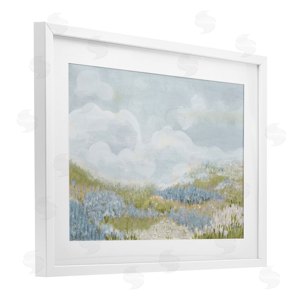 Sundance Graphics Blue Floral Meadow White Framed Print Under Glass Wall Art
