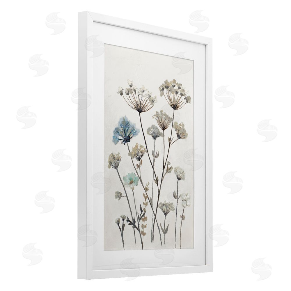 Patricia Pinto Neutral Jardin Azul White Framed Print Under Glass Wall Art
