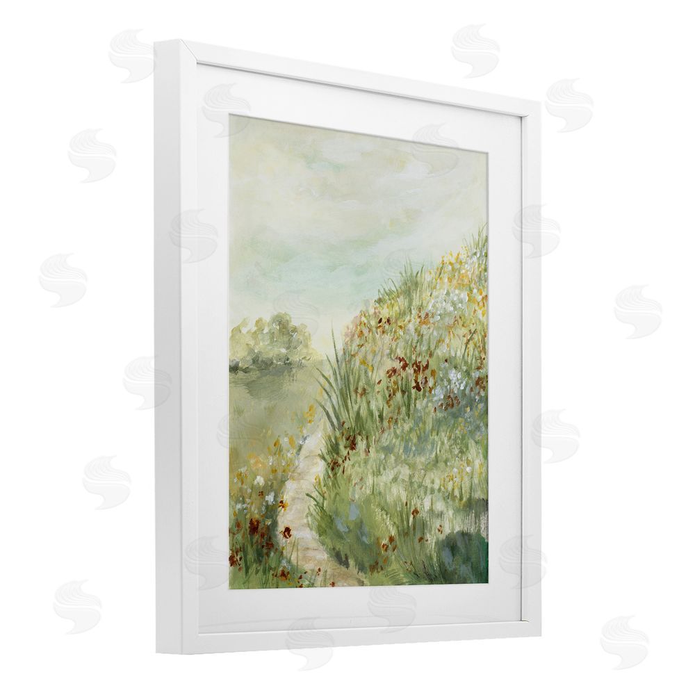 Lanie Loreth Hilltop Blooms & Winding Trail White Framed Print Under Glass with Mat Wall Art