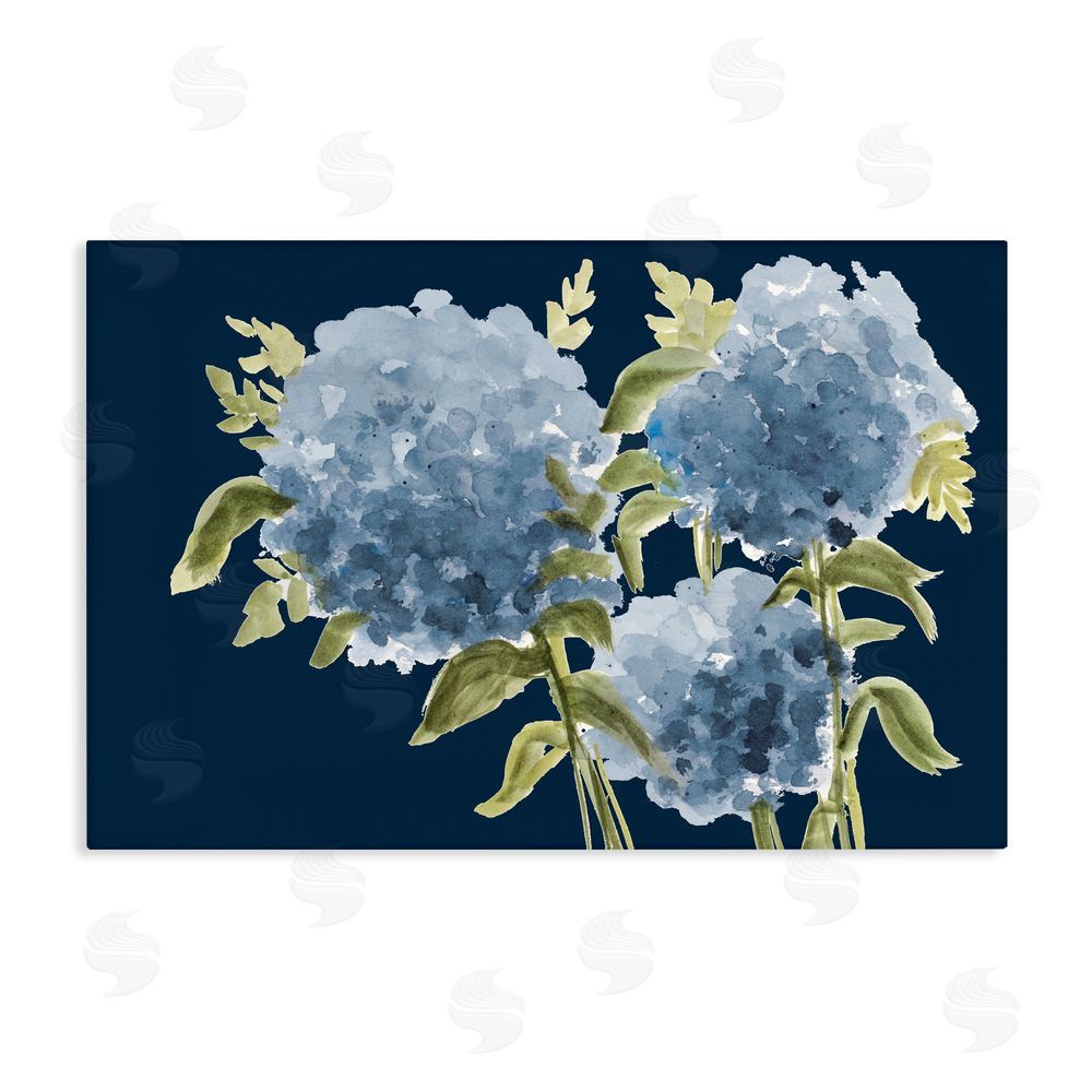 Janice Gaynor Blue Hydrangeas on Indigo Stretched Canvas Wall Art Print