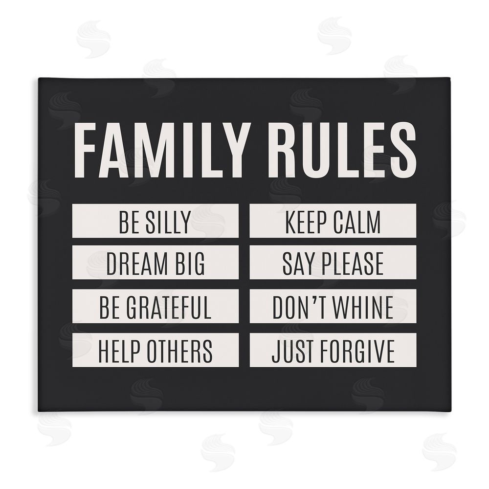 Sundance Graphics Family Rules Simple Black Canvas Wall Art Print