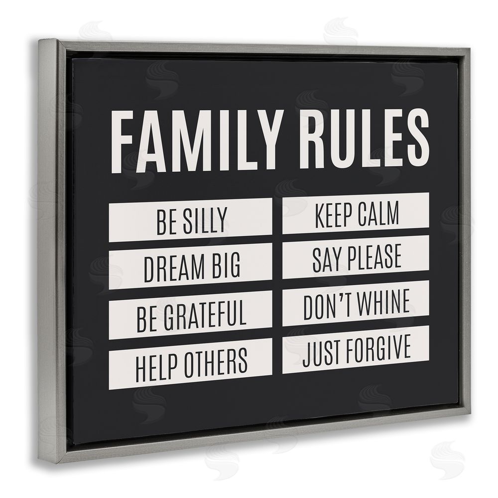 Sundance Graphics Family Rules Simple Black Gray Floating Frame Canvas Wall Art Print