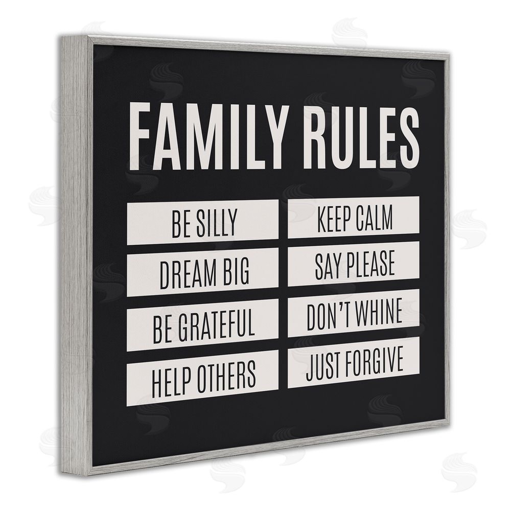 Sundance Graphics Family Rules Simple Black Gray Framed Giclee Wall Art Print