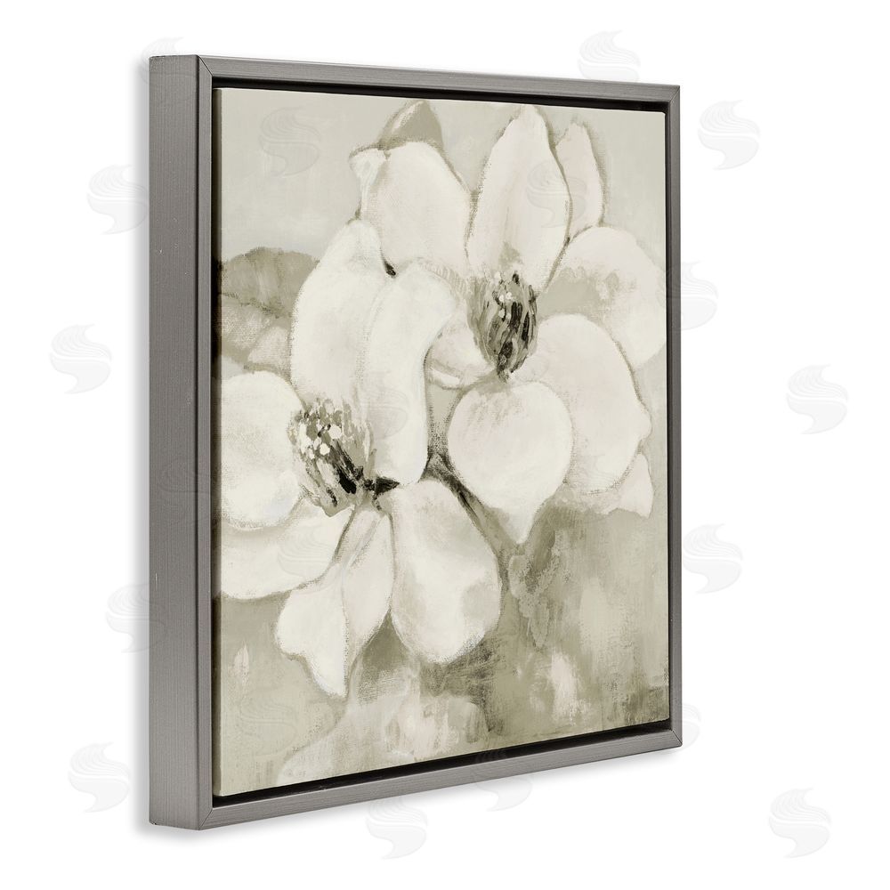 Lanie Loreth Subtle Beige Magnolias Gray Floating Frame Canvas Wall Art Print