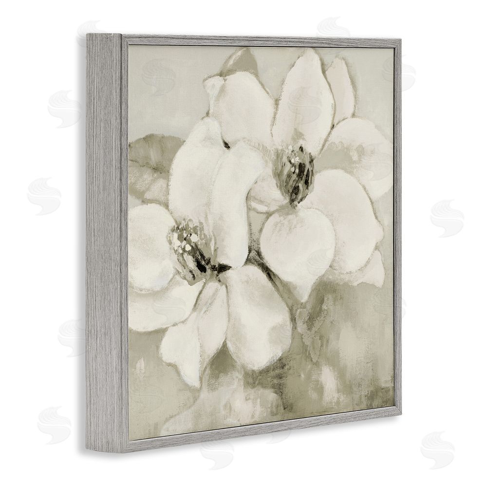 Lanie Loreth Subtle Beige Magnolias Gray Framed Giclee Wall Art Print