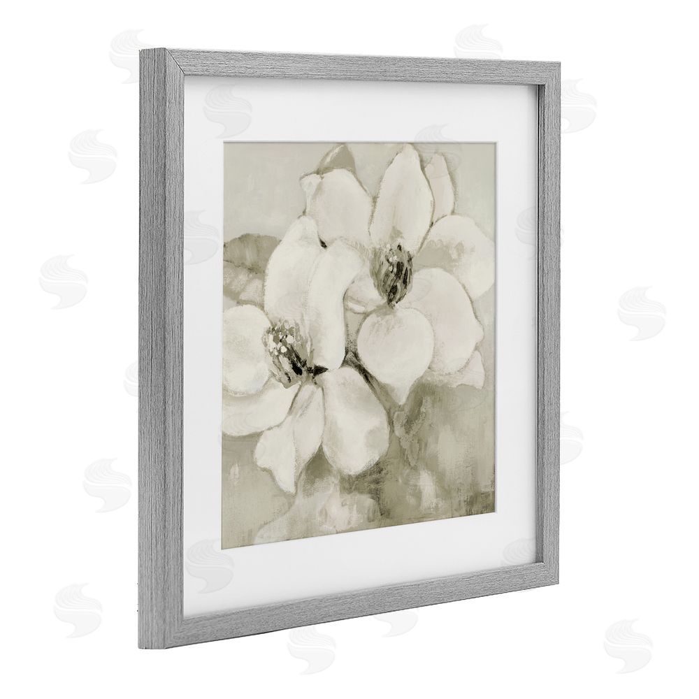 Lanie Loreth Subtle Beige Magnolias Gray Framed Print Under Glass Wall Art
