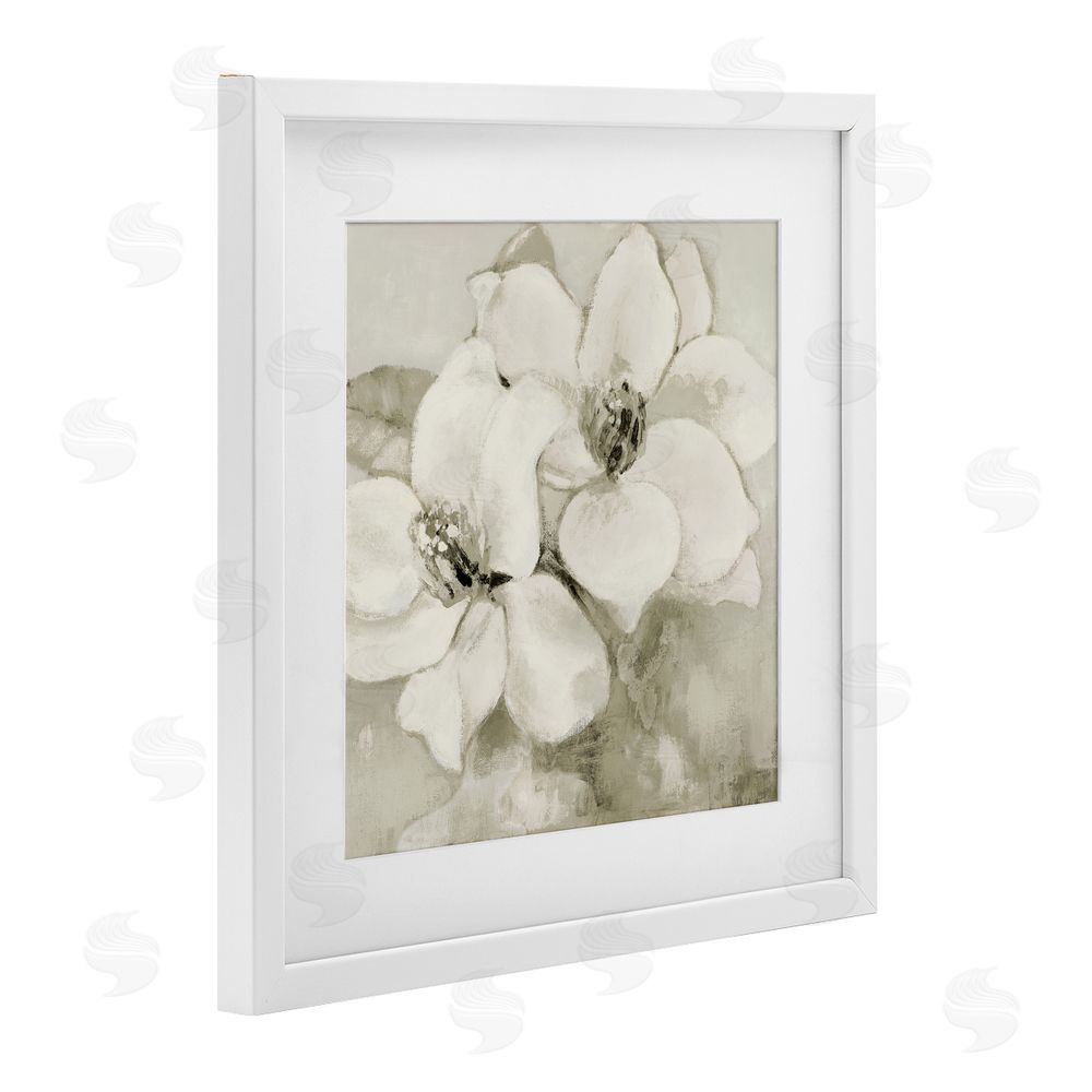 Lanie Loreth Subtle Beige Magnolias White Framed Print Under Glass Wall Art