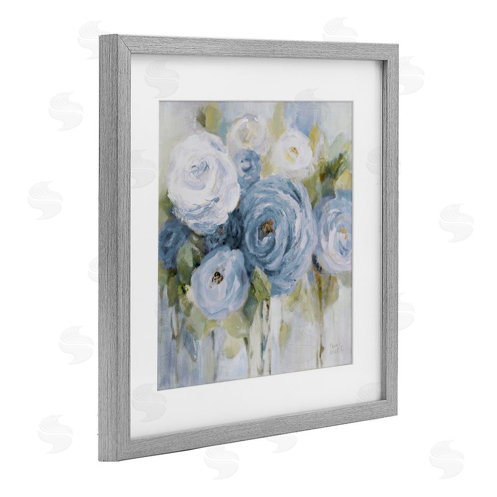 Lanie Loreth Softly Blooming In Blues Gray Framed Print Under Glass Wall Art