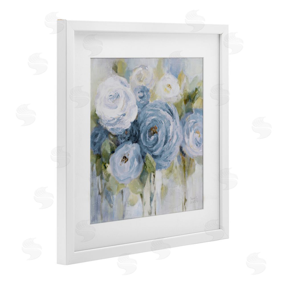 Lanie Loreth Softly Blooming In Blues White Framed Print Under Glass Wall Art