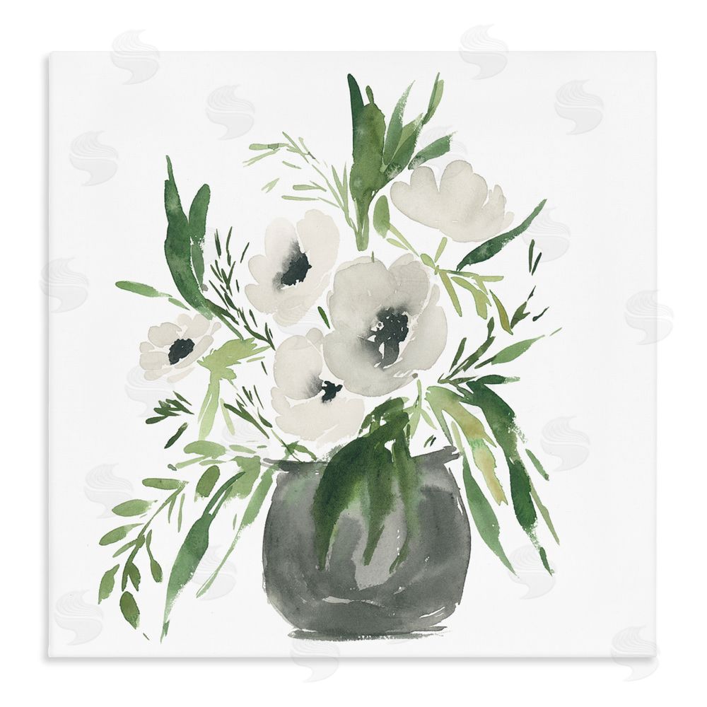 Lucille Price Rounded White Anemones Stretched Canvas Wall Art Print