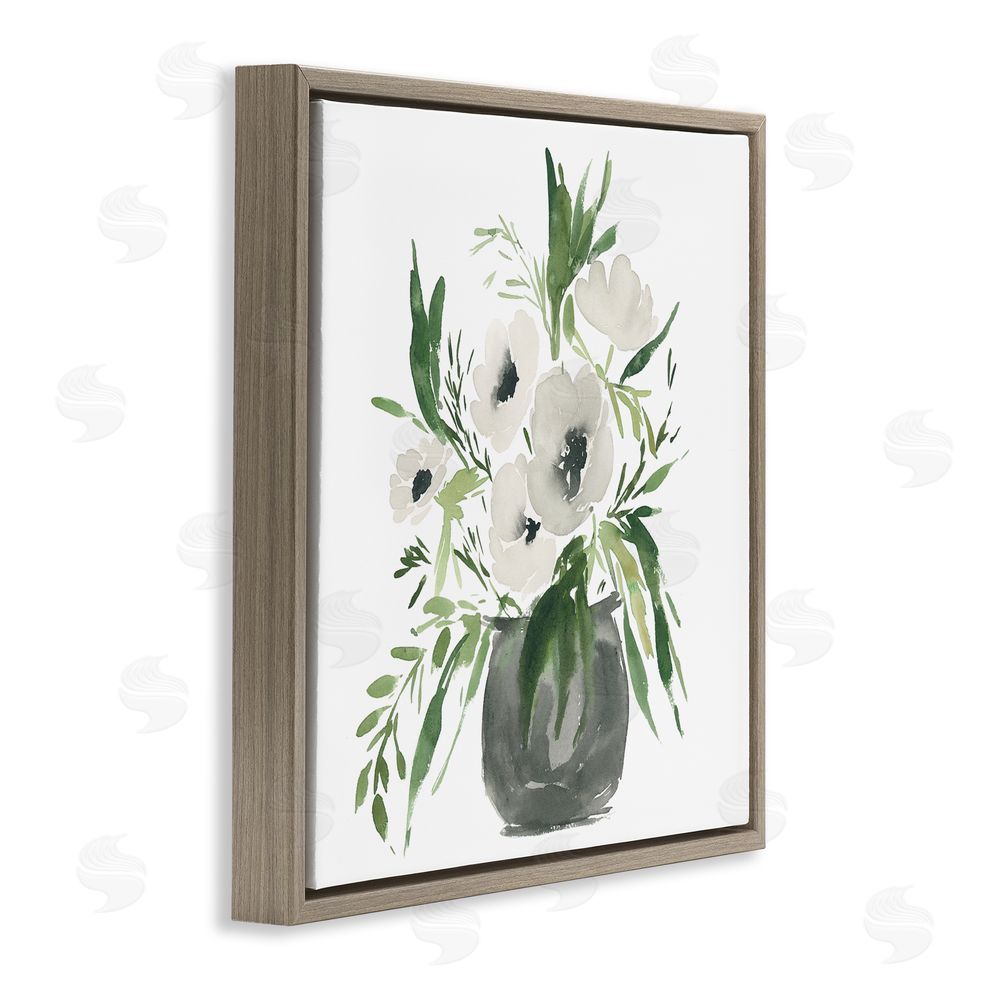 Lucille Price Rounded White Anemones Brown Floating Frame Canvas Wall Art Print