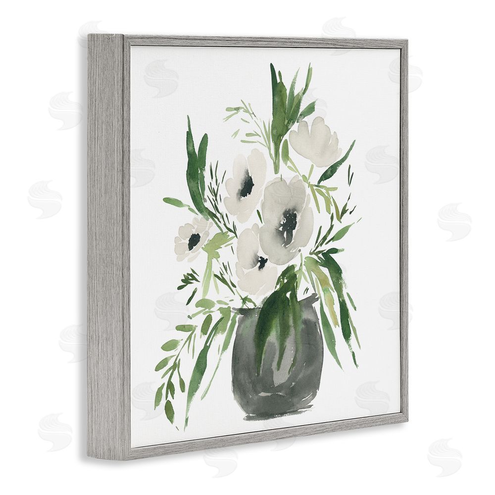 Lucille Price Rounded White Anemones Gray Framed Giclee Wall Art Print