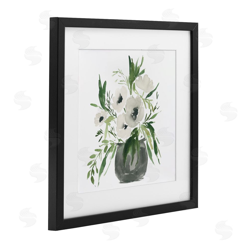 Lucille Price Rounded White Anemones Black Framed Print Under Glass Wall Art