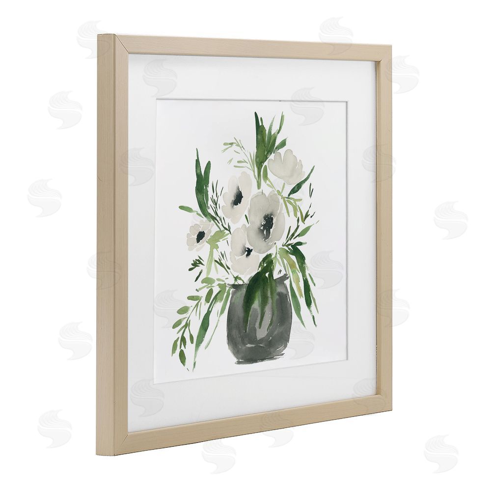 Lucille Price Rounded White Anemones Birch Framed Print Under Glass Wall Art