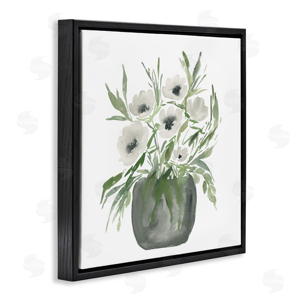 Lucille Price Soft White Anemones Black Floating Frame Canvas Wall Art Print