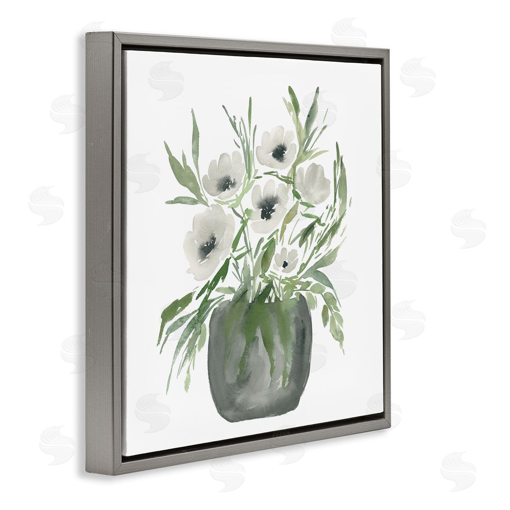 Lucille Price Soft White Anemones Gray Floating Frame Canvas Wall Art Print