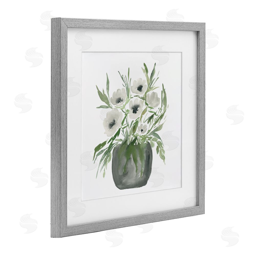 Lucille Price Soft White Anemones Gray Framed Print Under Glass Wall Art