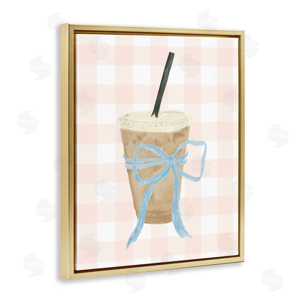 Sundance Graphics Iced Coffee on Gingham Gold Floating Frame Canvas Wall Art Print
