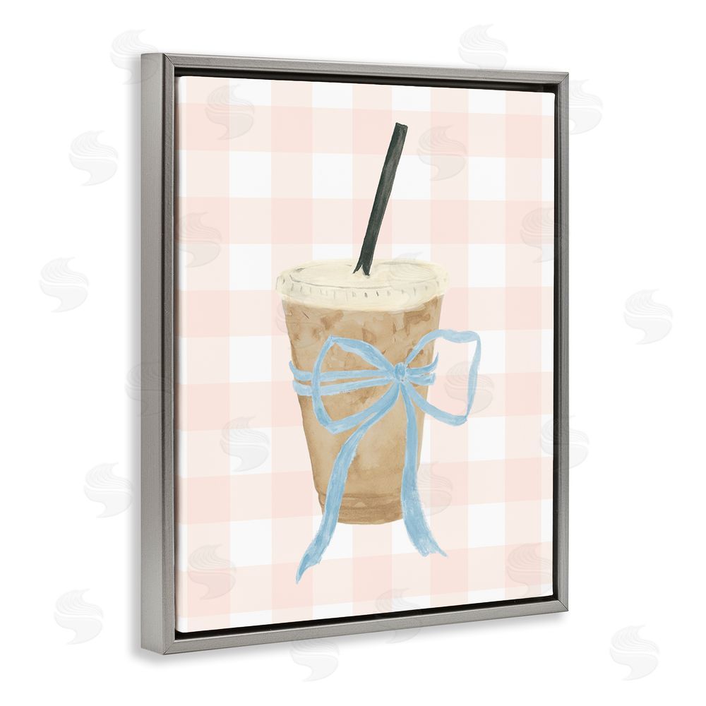 Sundance Graphics Iced Coffee on Gingham Gray Floating Frame Canvas Wall Art Print