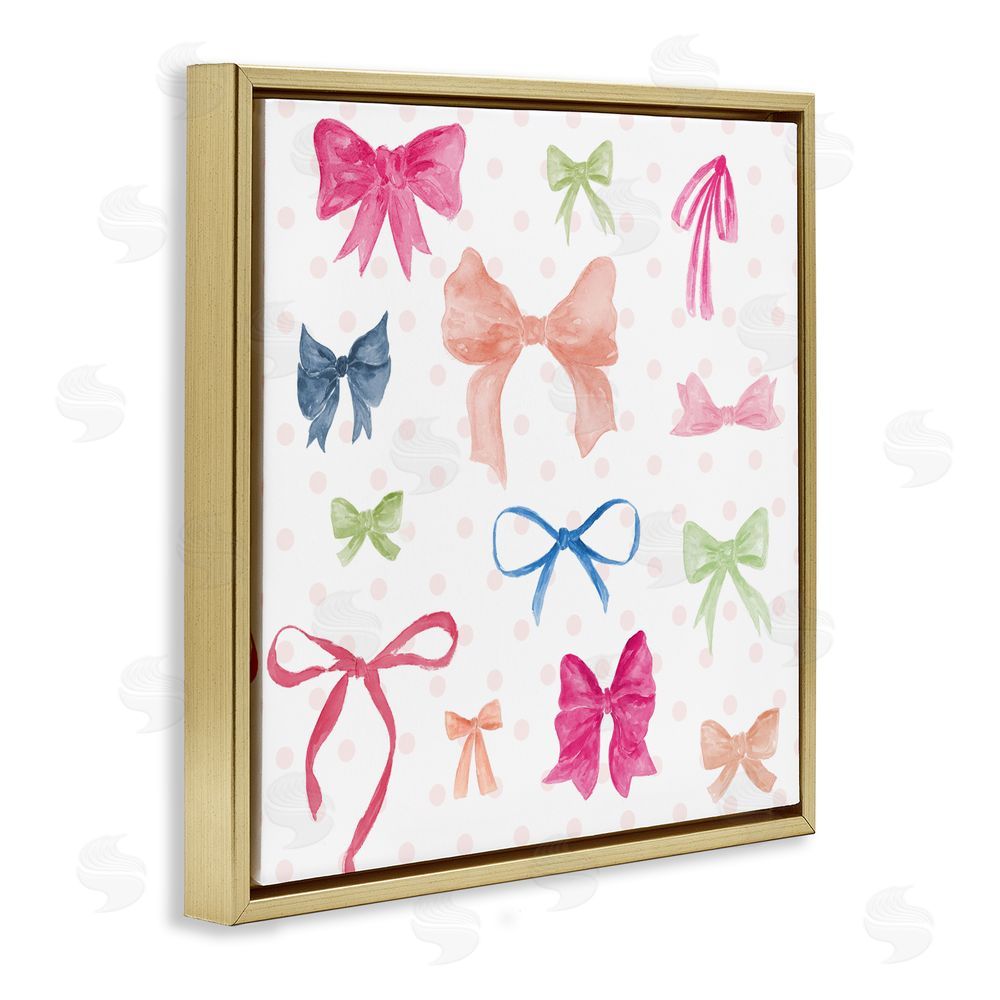 Sundance Graphics Colored Bows on Plaid Gold Floating Frame Canvas Wall Art Print