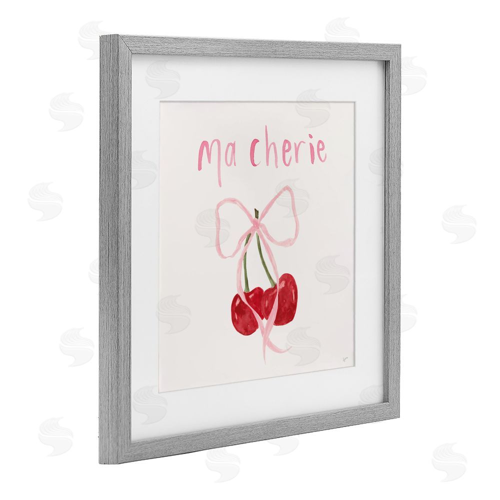 Sundance Graphics Ma Cherie Ribboned Cherries Gray Framed Print Under Glass Wall Art