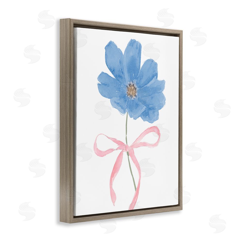 Sundance Graphics Blue Bow Bloom Brown Floating Frame Canvas Wall Art Print