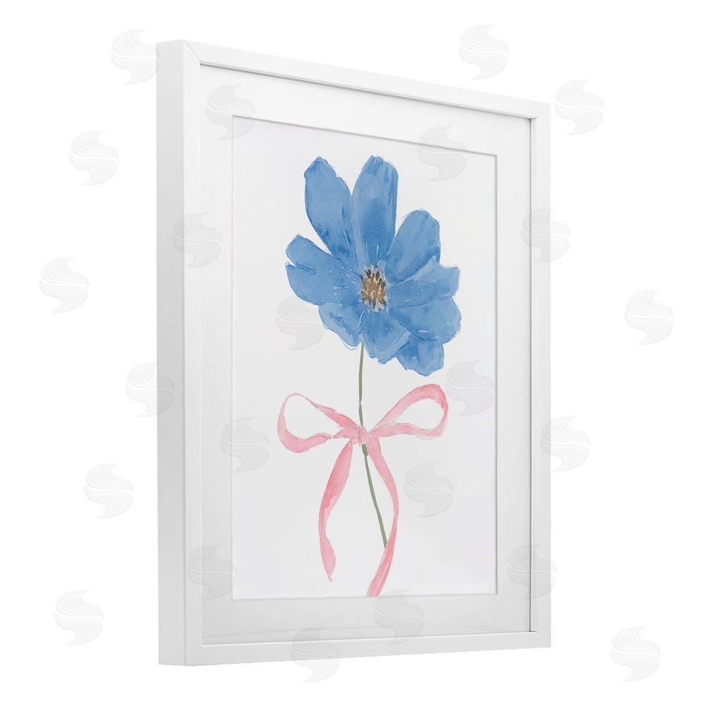 Sundance Graphics Blue Bow Bloom White Framed Print Under Glass Wall Art