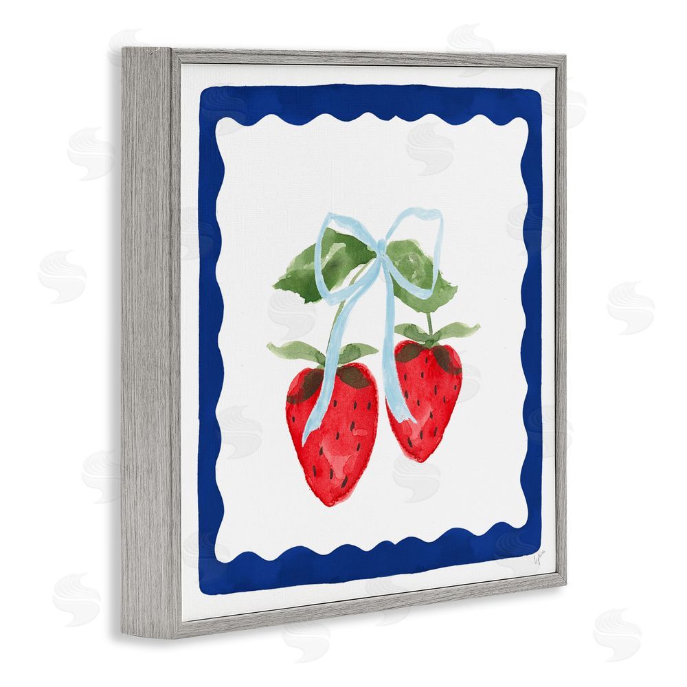 Lucille Price Summer Bordered Strawberries Gray Framed Giclee Wall Art Print