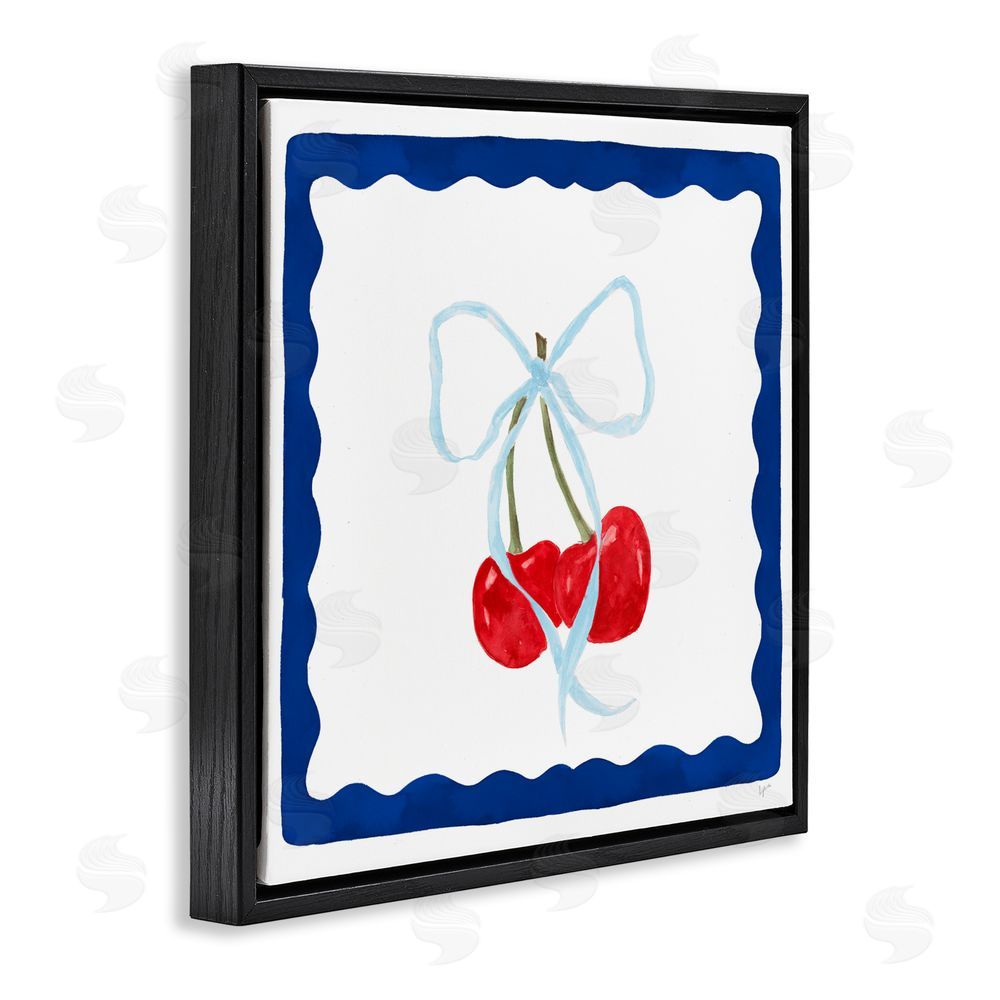 Lucille Price Summer Bordered Cherries Black Floating Frame Canvas Wall Art Print