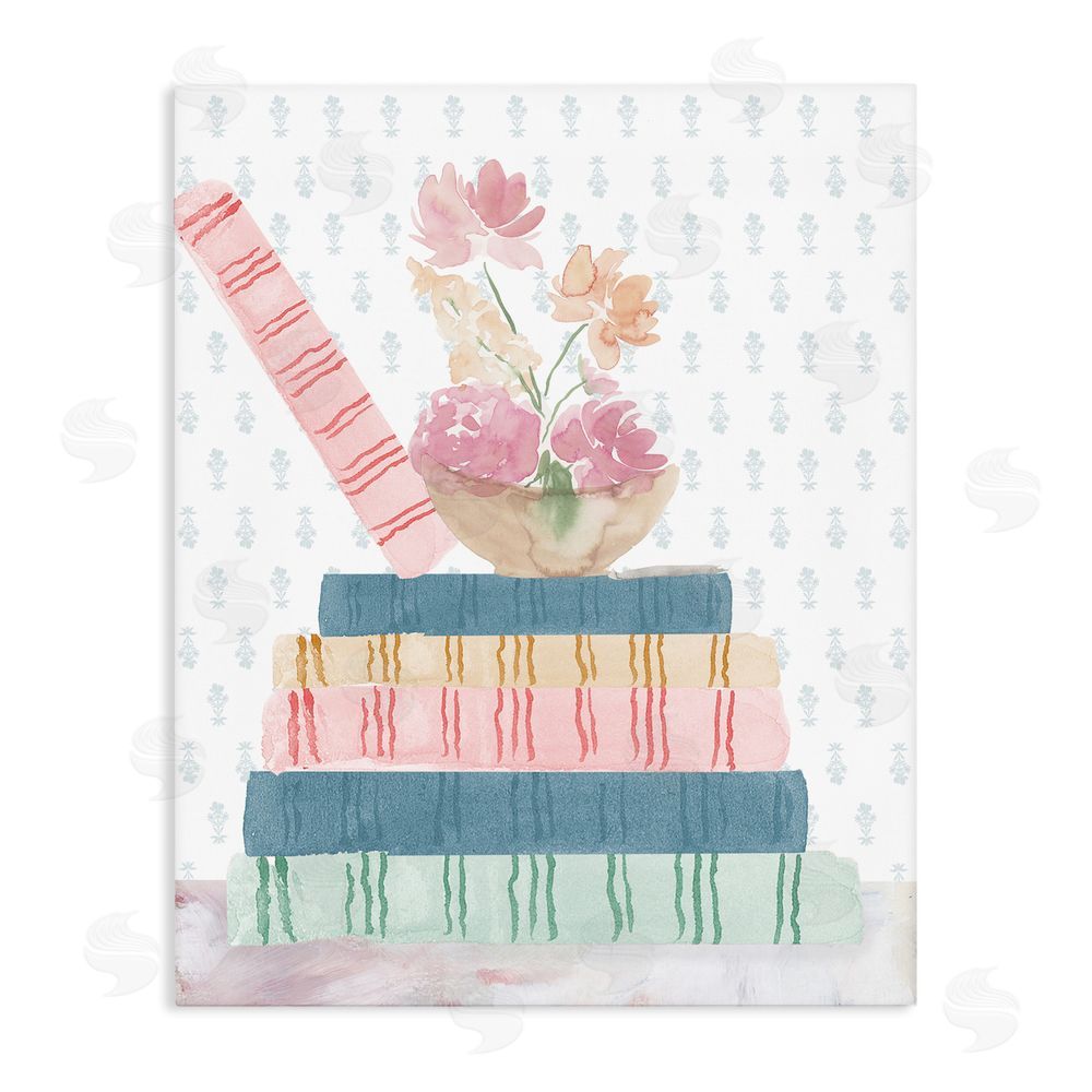 Lucille Price Pastel Flowers And Books Stretched Canvas Wall Art Print