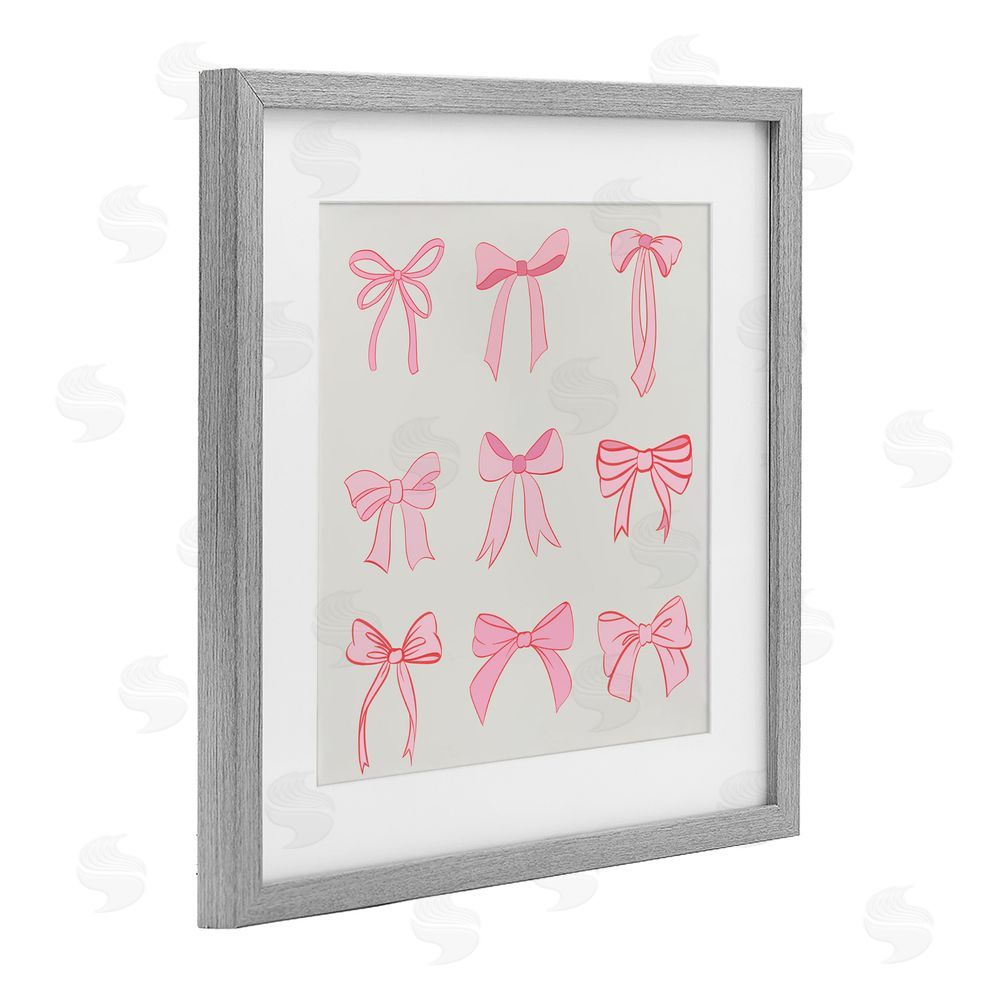 Emily Navas Pink Coquette Ribbons Gray Framed Print Under Glass Wall Art