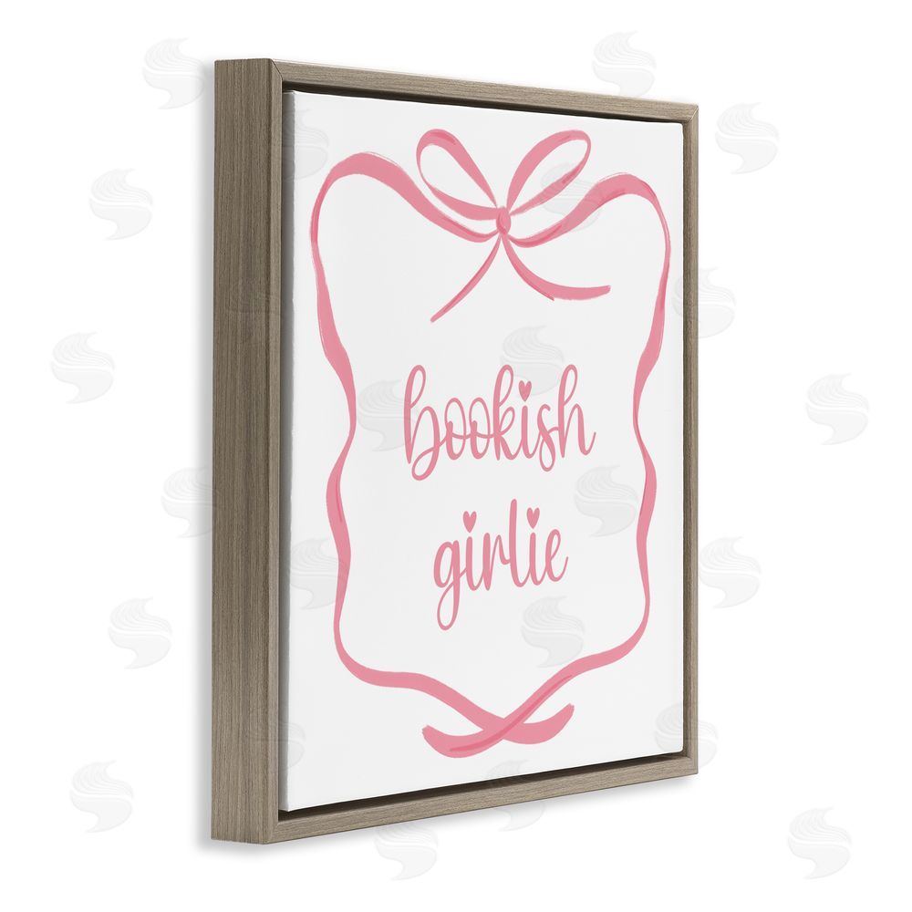 Lucille Price Bookish Girlie with Bow Brown Floating Frame Canvas Wall Art Print