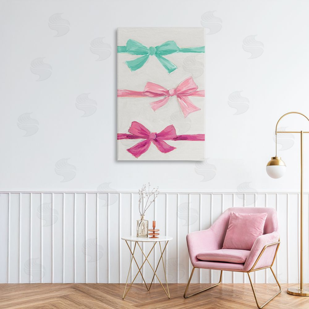 Lanie Loreth Ribbon Bows Trio Stretched Canvas Wall Art Print in Room