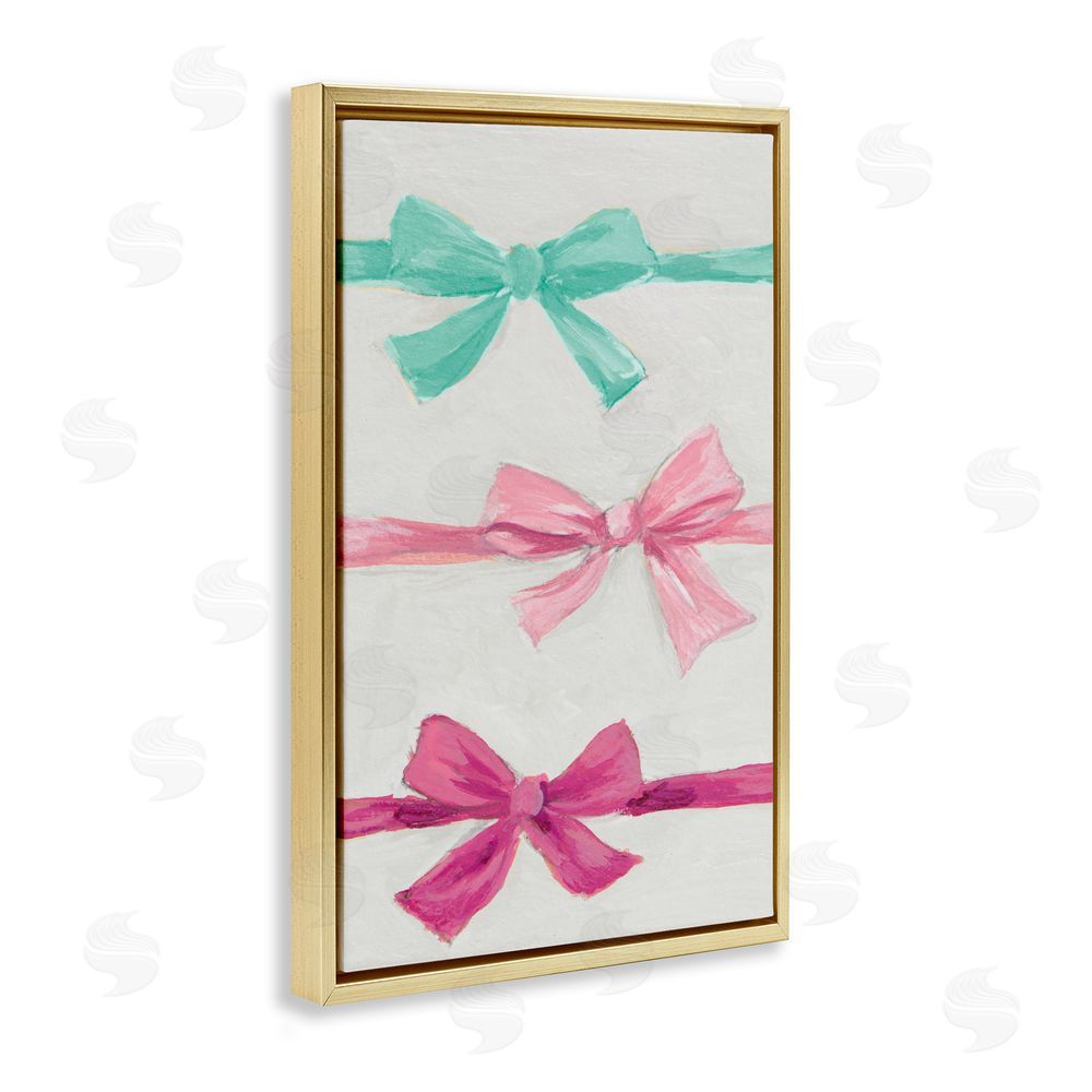 Lanie Loreth Ribbon Bows Trio Gold Floating Frame Canvas Wall Art Print