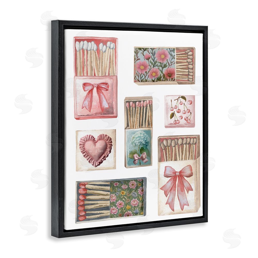 Elizabeth Medley Vintage Feminine Matchbooks Black Floating Frame Canvas Wall Art Print