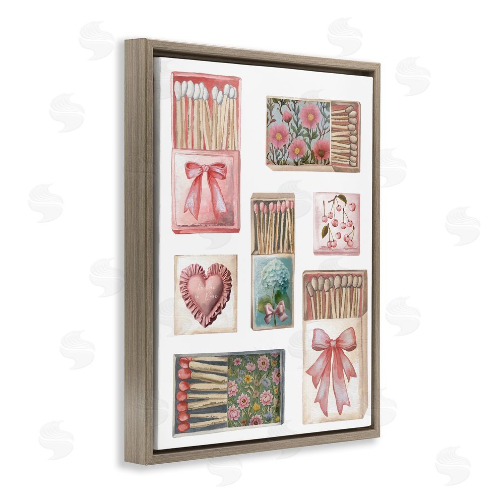 Elizabeth Medley Vintage Feminine Matchbooks Brown Floating Frame Canvas Wall Art Print