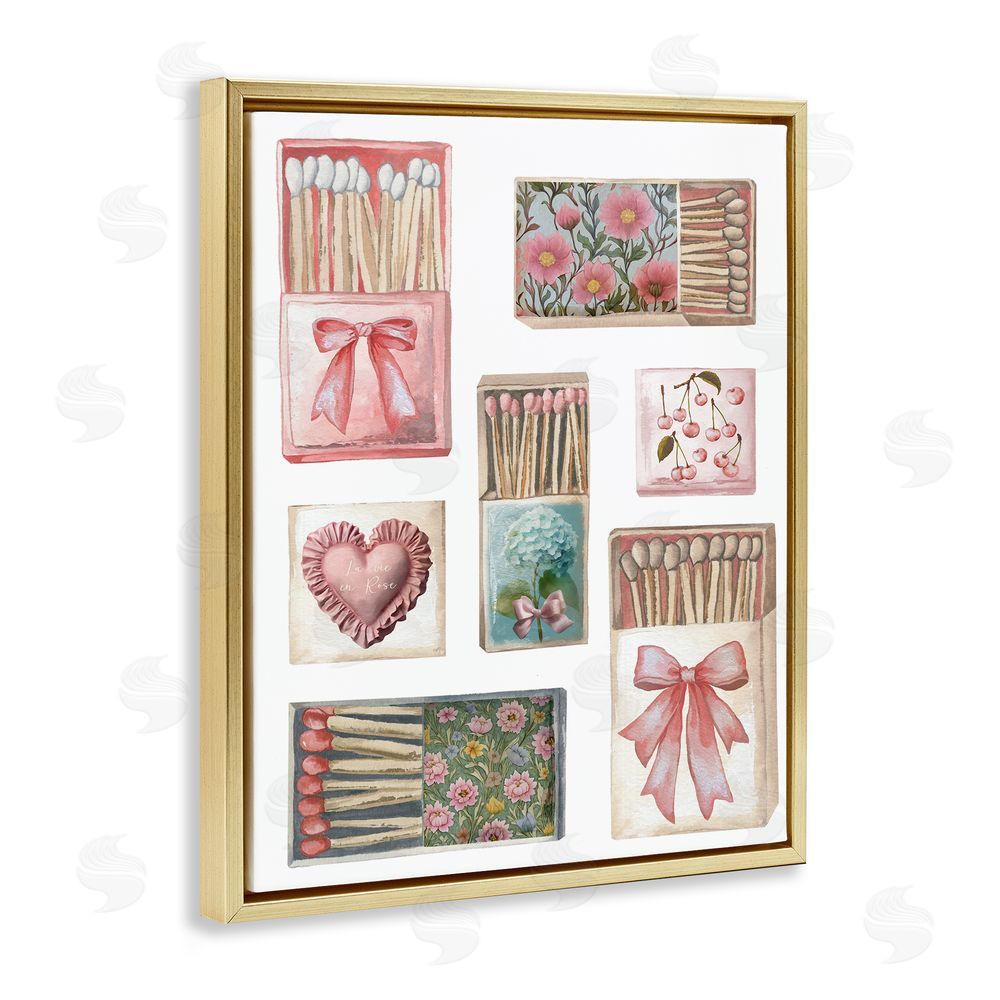Elizabeth Medley Vintage Feminine Matchbooks Gold Floating Frame Canvas Wall Art Print