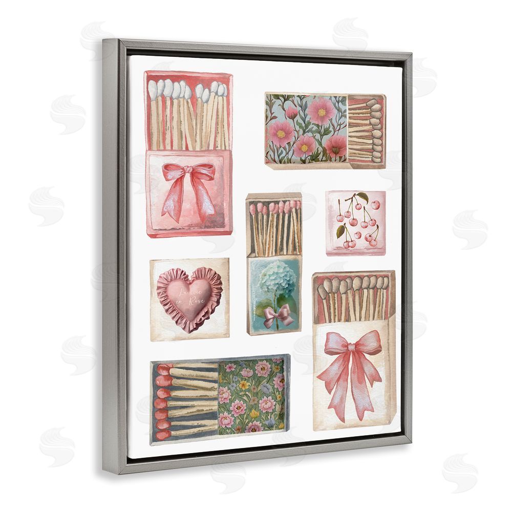 Elizabeth Medley Vintage Feminine Matchbooks Gray Floating Frame Canvas Wall Art Print