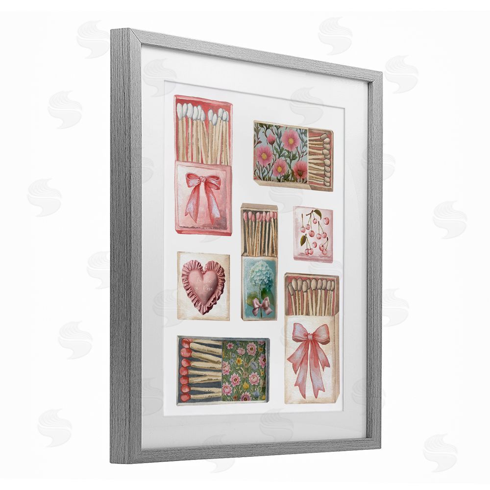 Elizabeth Medley Vintage Feminine Matchbooks Gray Framed Print Under Glass Wall Art